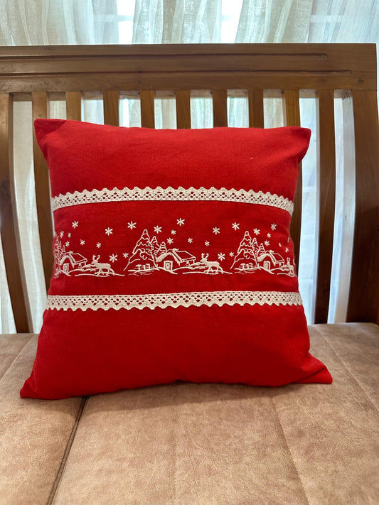 Frosted village - embroidered cushion covers 16x16