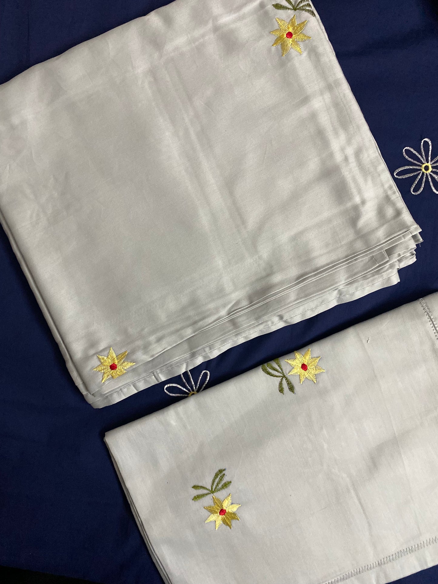 Yellow flower embroidered bedsheet -King