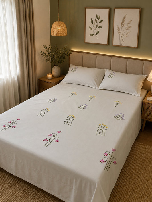 Floral spread - Embroidered bedsheet