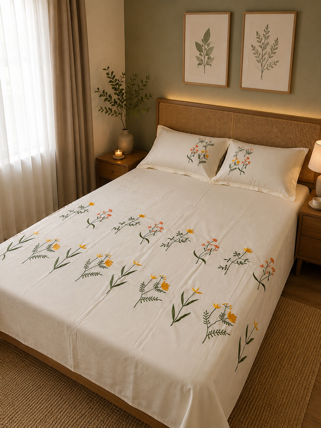 Cottage bloom - embroidered bedsheet