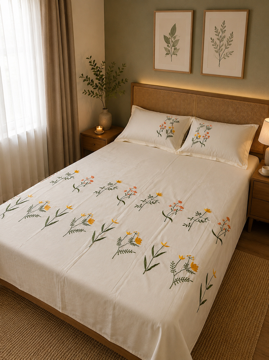 Cottage bloom - embroidered bedsheet