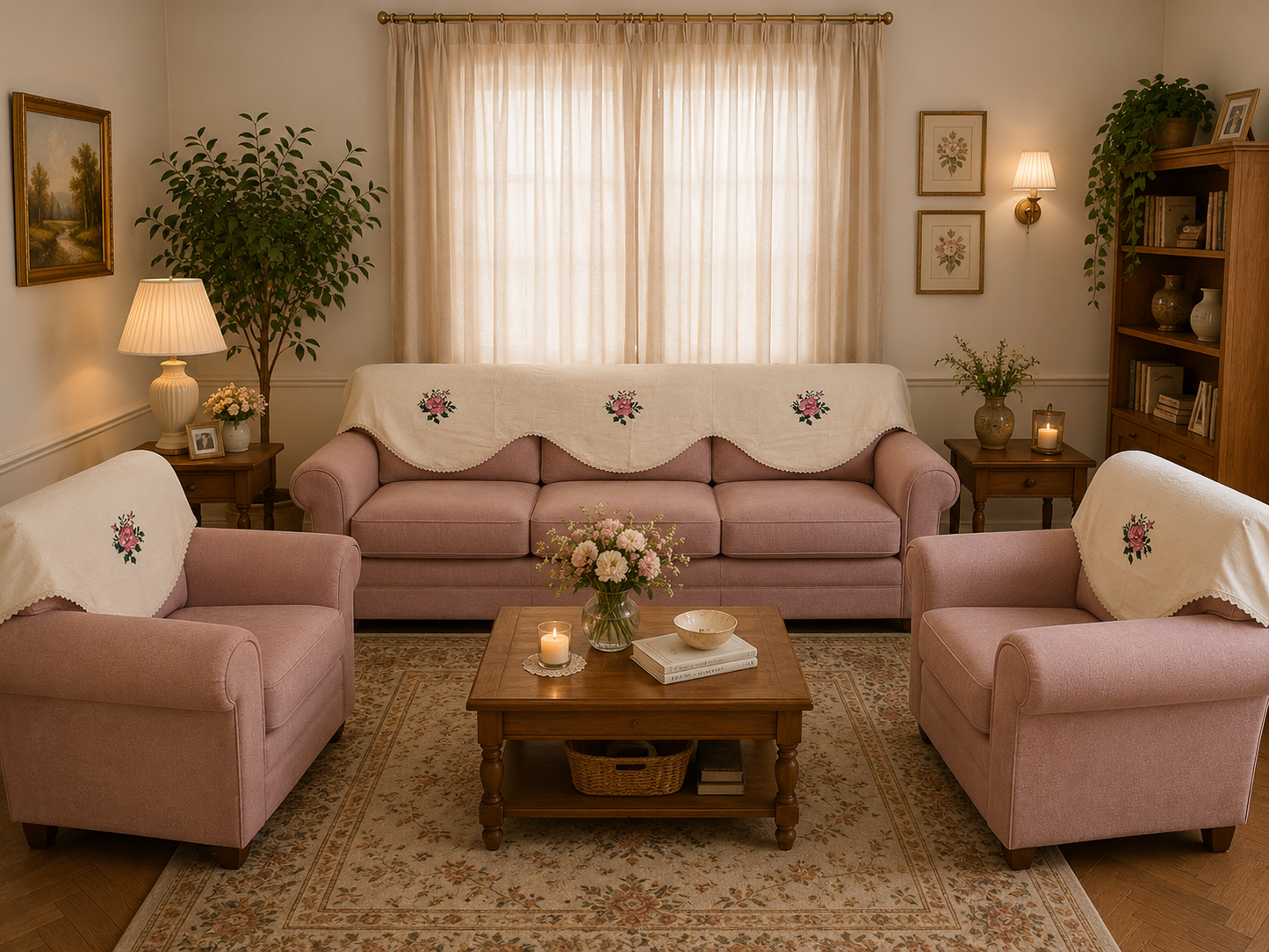 Embroidery Sofa back cover- 3+1+1
