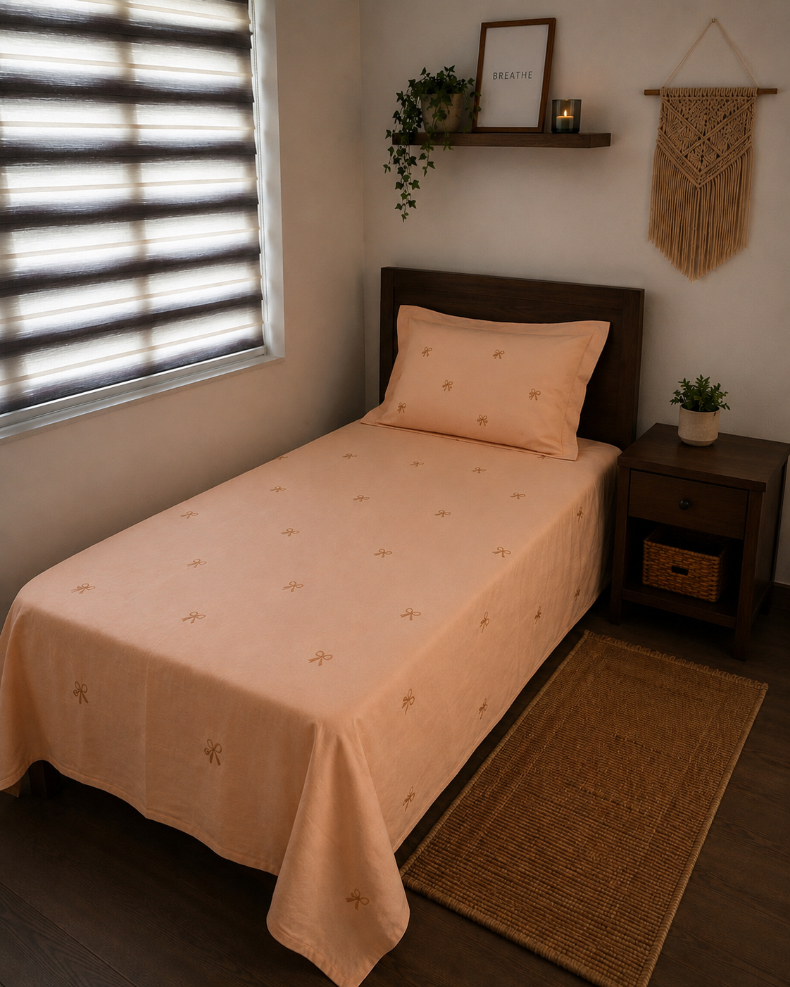 Bow embroidered bedsheet - single
