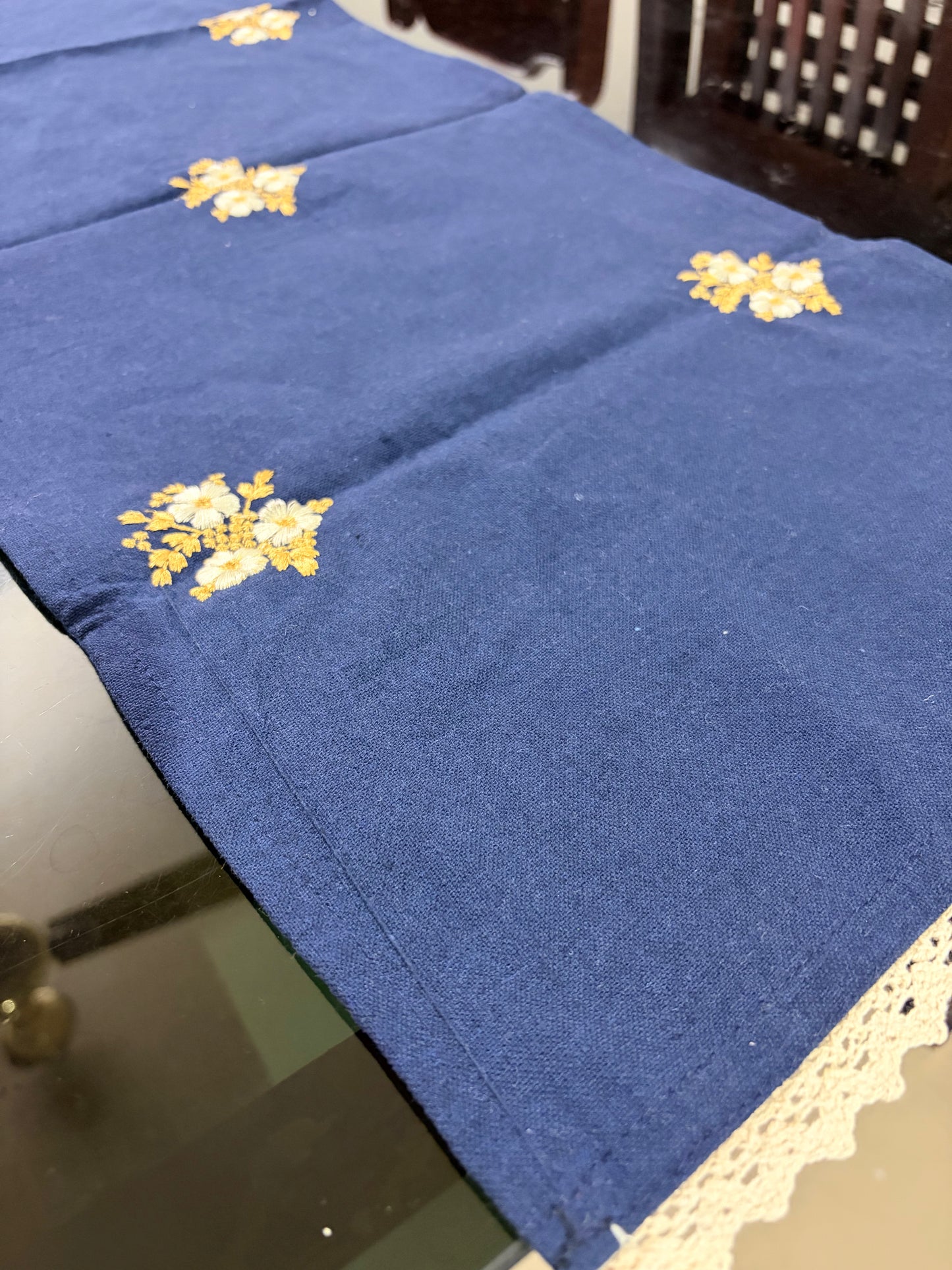 Blue embroidered runner