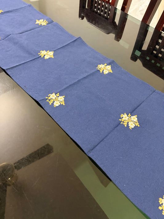 Blue embroidered runner