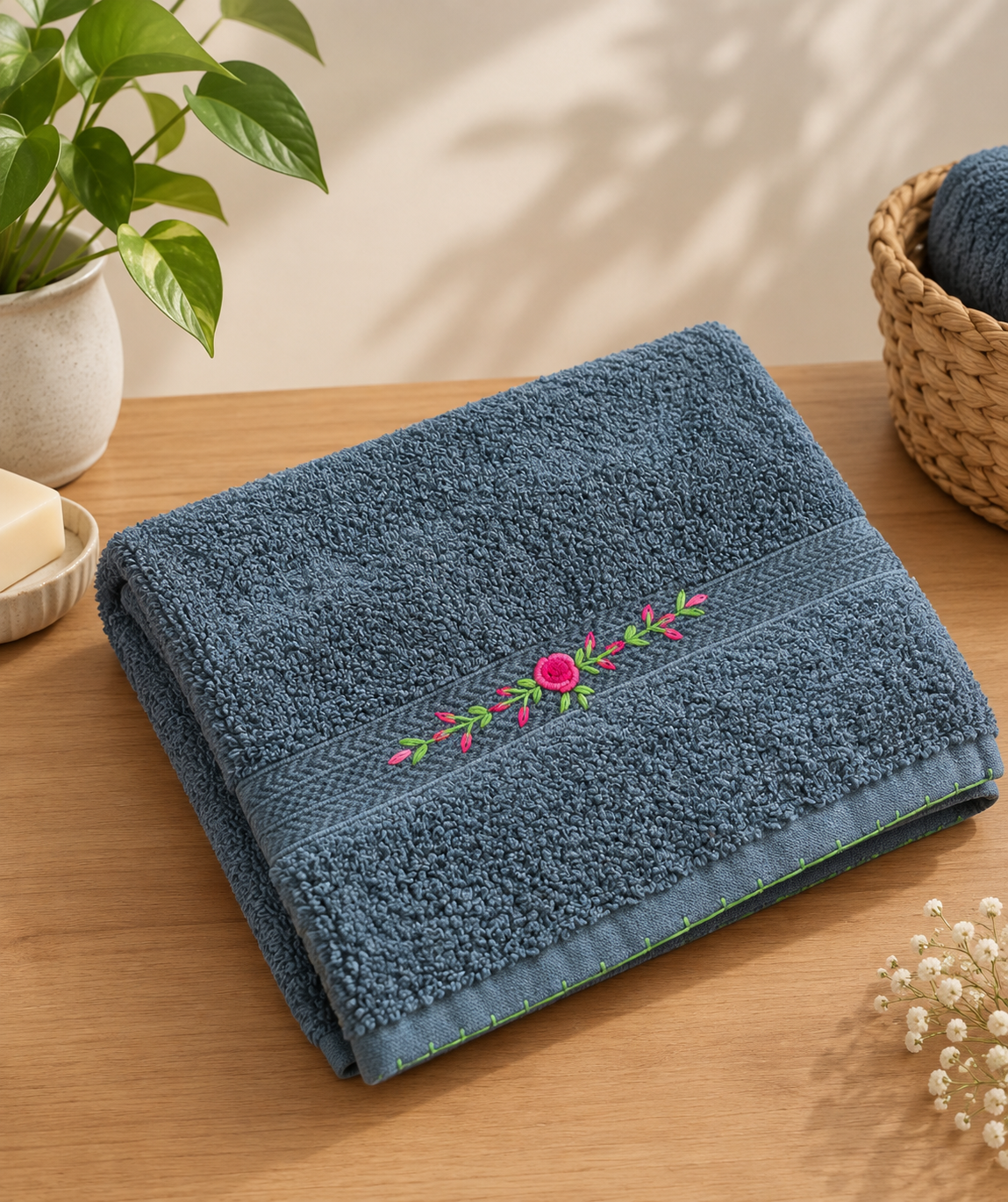 Hand embroidered towel