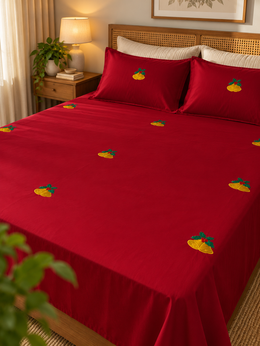 Jingle bells - Embroidered bedsheet -King