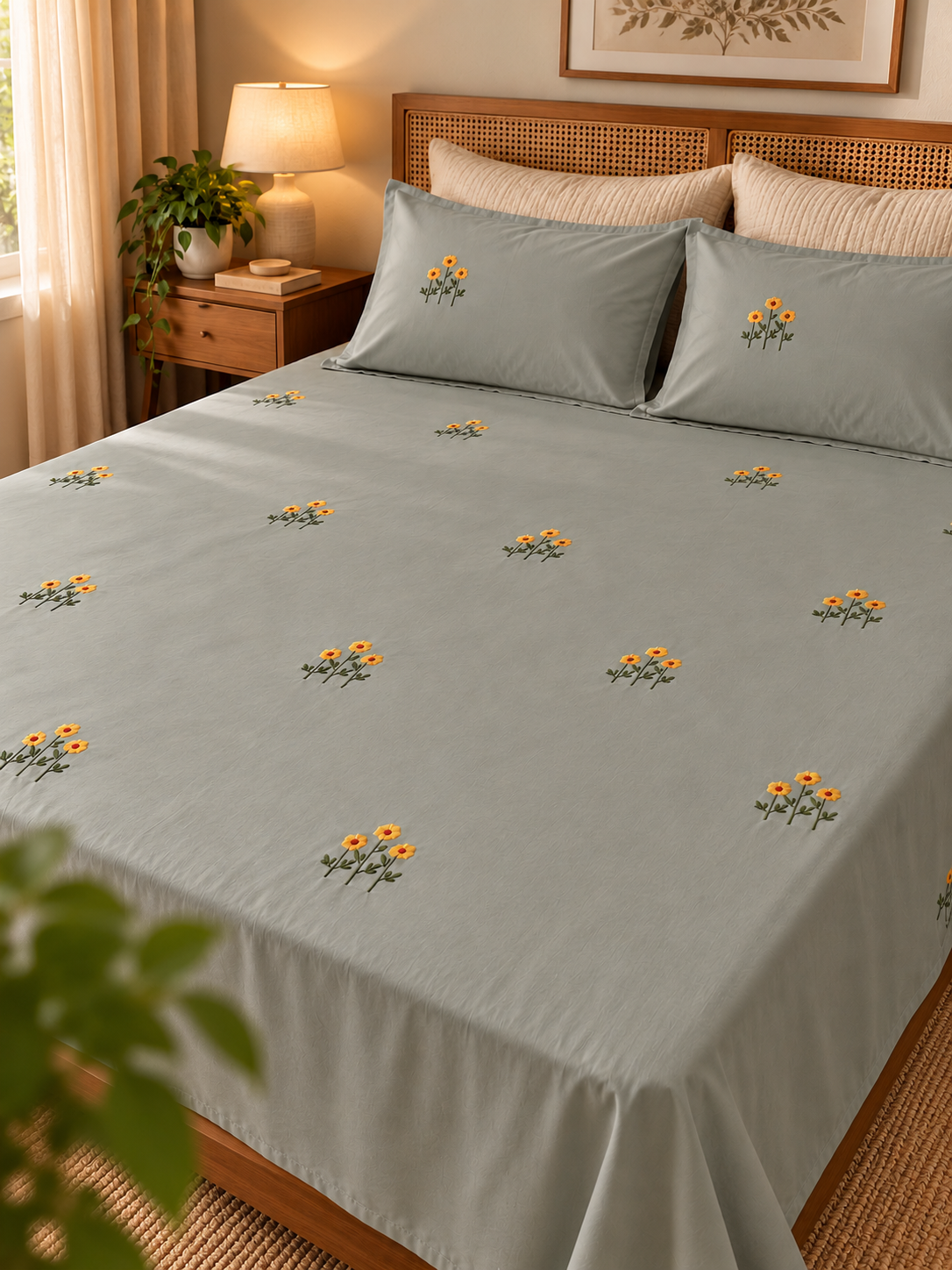 Embroidered king size bedsheet