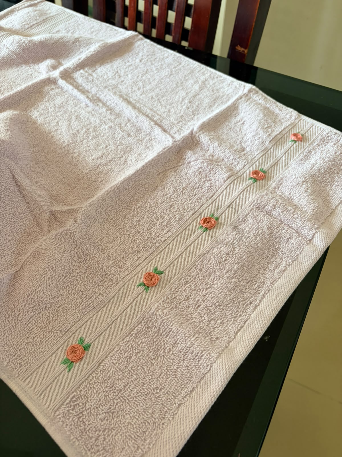 Lilac hand embroidered towel