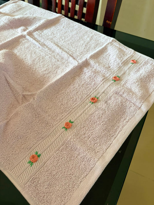 Lilac hand embroidered towel