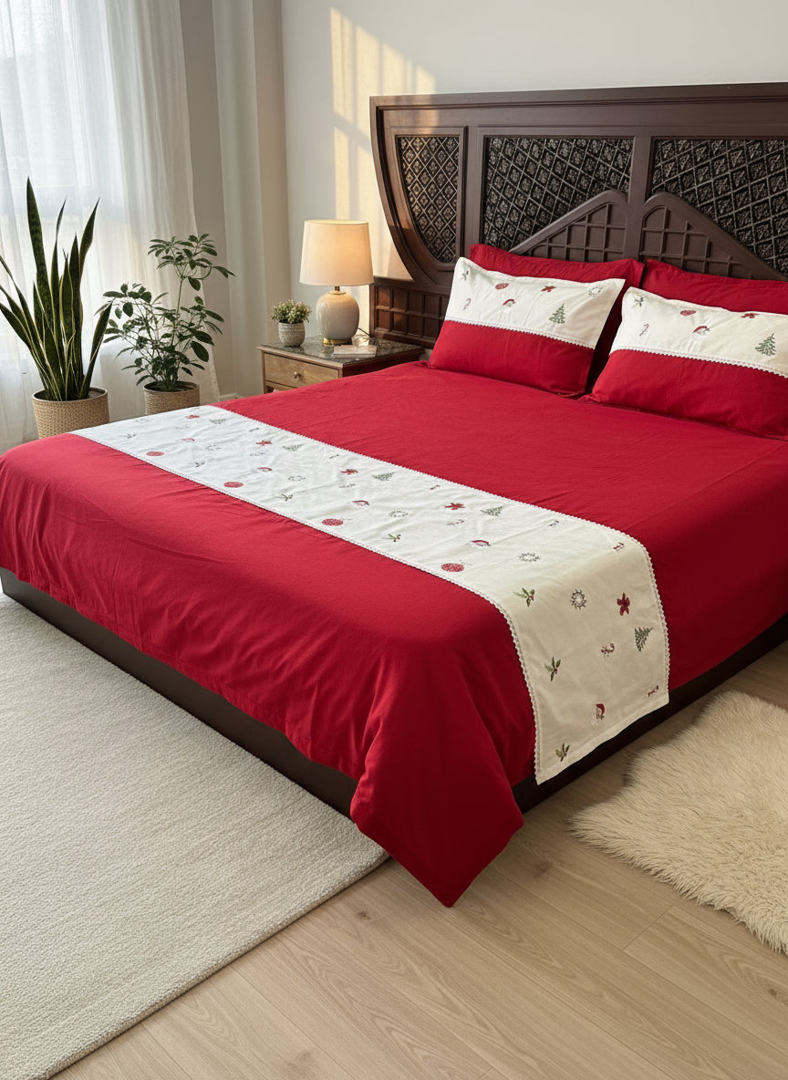 Merry Magic - embroidered bedsheet - King