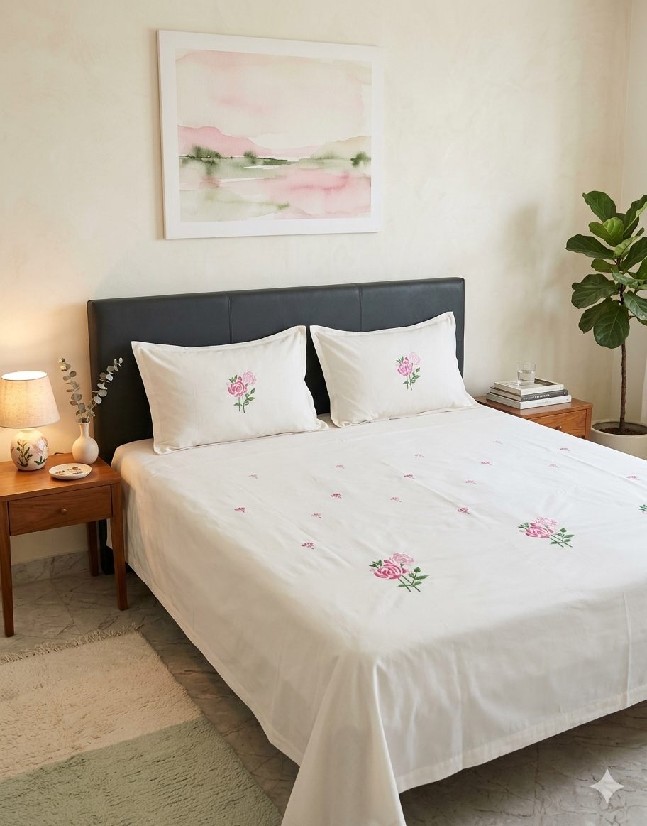 White Rose Embroidered bedsheet